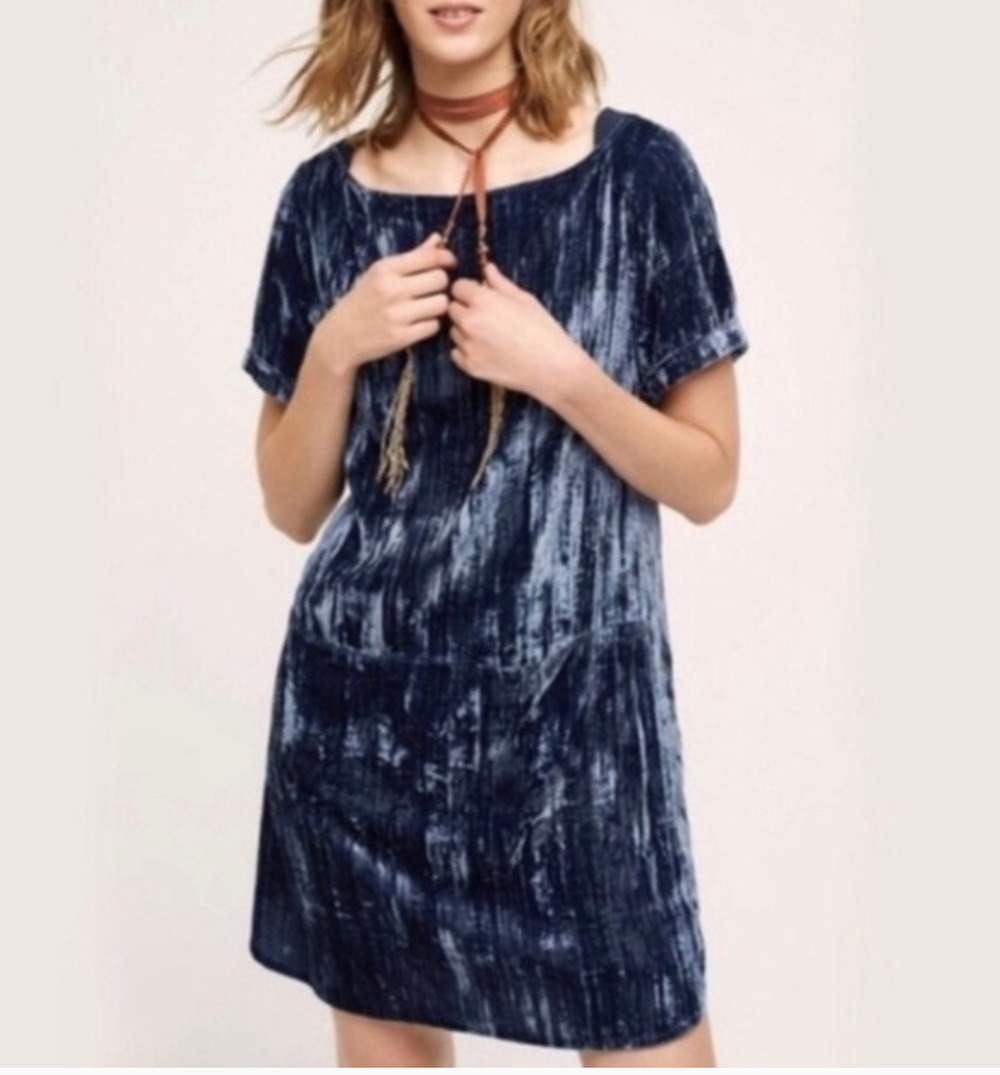 ANTHROPOLOGIE Floreat Crinkled Velvet Shift Dress // S